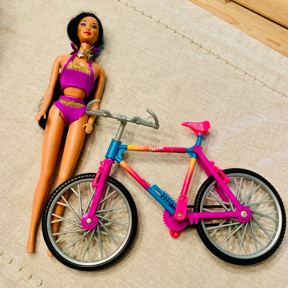 Barbie Doll Hawaiian doll bikini with multicolored bicycle toy accessories